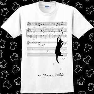 Musical Note Climbing Cat T Shirt Meme Gift Funny Tee